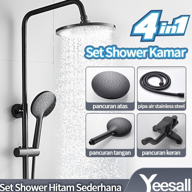 YEE.SALL Set Shower Kamar 3in1 Dengan Keran / Set Shower Hitam Sederhana / Set Shower Bulat Full Tem