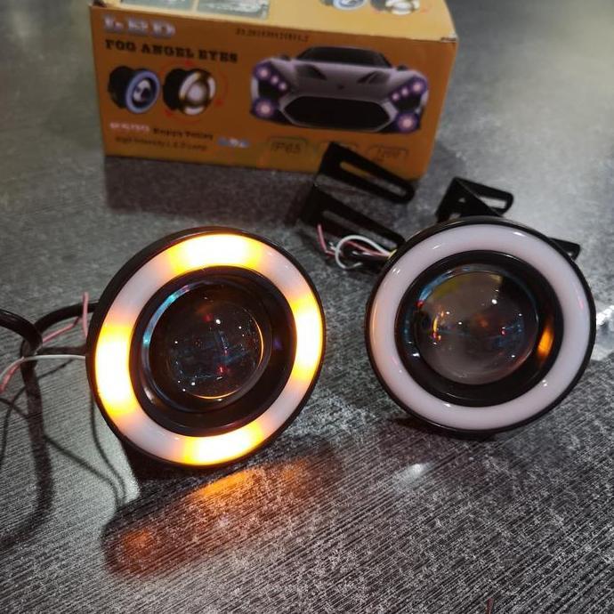 Promo foglamp universal cob angel eyes kuning bisa berputar Diskon