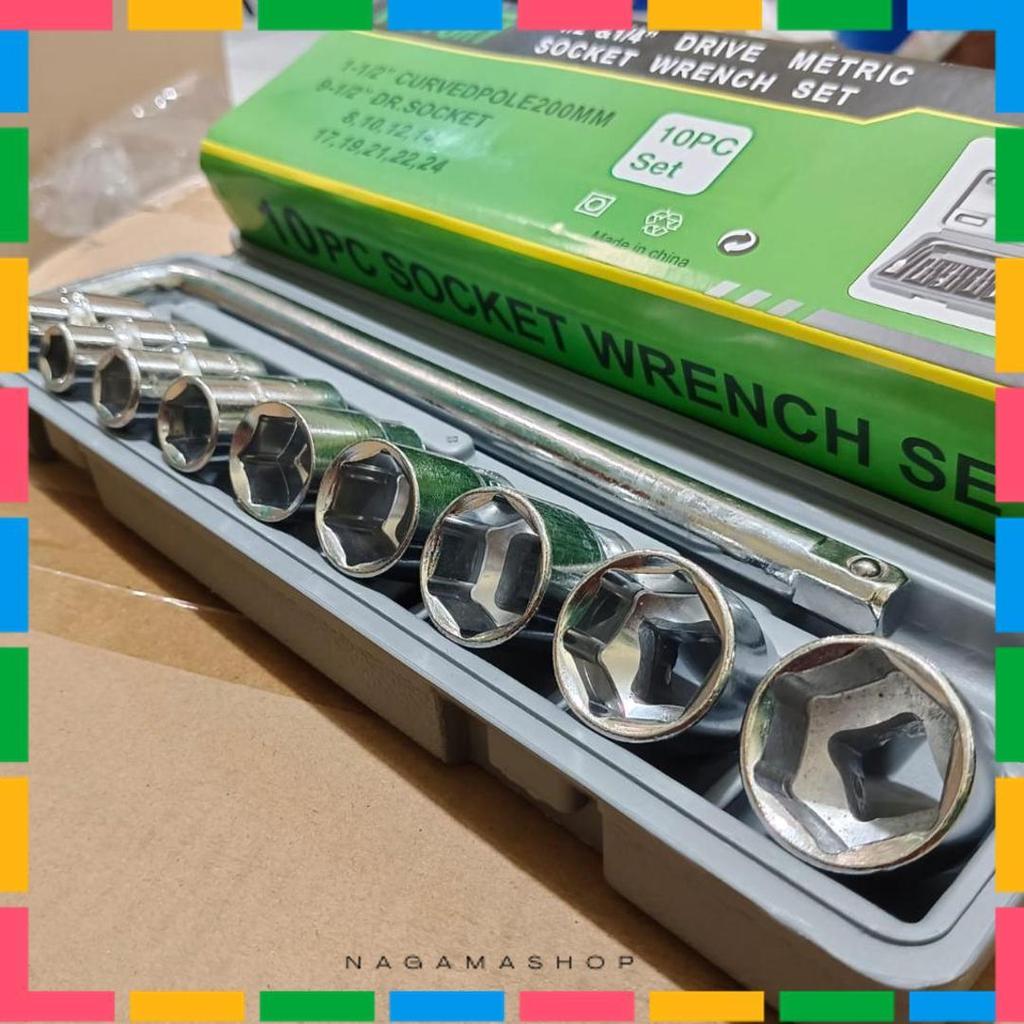 Bisa Cod Kunci Shock Sok Set 10Pcs Ktp 1/2 "6 Pt Ukuran 8 - 24Mm - Kunci Socket Wrench Set 10 Pcs Co