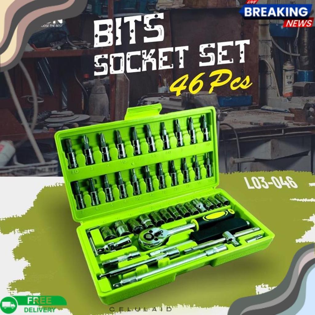 Berkualitas Laxton Kunci Sok Shock Set Motor Socket 46 Pcs L03-046 Murah Laris
