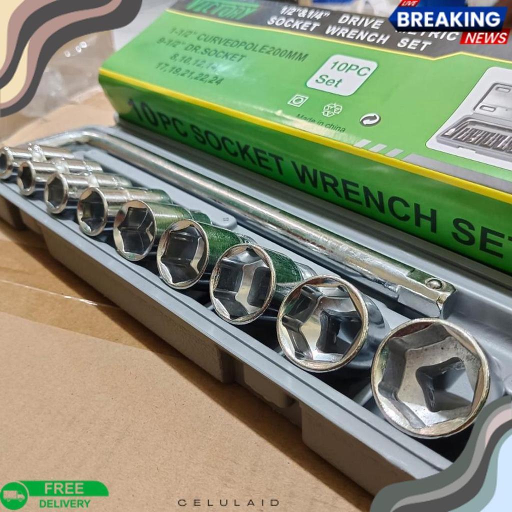 Exclusive Kunci Shock Sok Set 10Pcs Ktp 1/2 "6 Pt Ukuran 8 - 24Mm - Kunci Socket Wrench Set 10 Pcs C