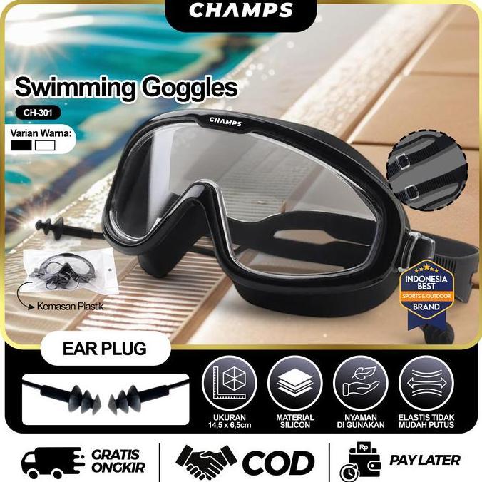 Zena_groupabadi - CHAMPS Swimming Goggles CH-301 Kacamata Renang Sport Anti Fog Kabut Adjustable Ela