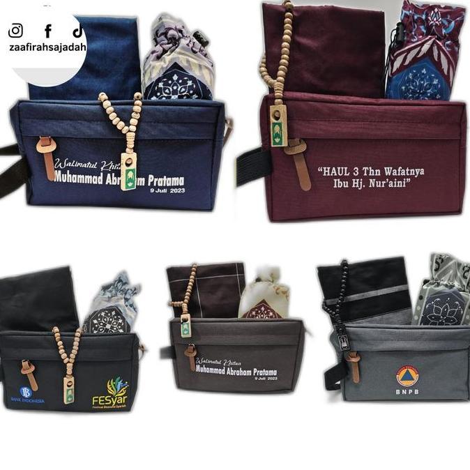 Sarung Sholat Travel, sajadah,tasbih, pouch sablon /tahlilan/souvenir