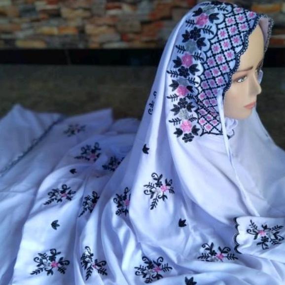 BEST SELLER Mukena Lajuran Dewasa Mewah | Telekung Putih Bordir Bunga Anggun | Katun Polino Mikro Ad