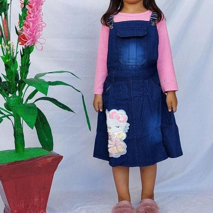 Aureli Overall Jeans/Kodok Anak Model Rok Motif Karakter Umur 5-10tahun Baju Bordir