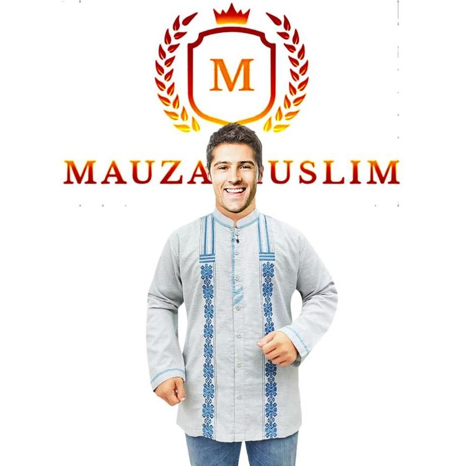 Ready stock MAUZA MUSLIM Baju Koko Pria Dewasa Lengan Panjang Motif Bordir Bahan Katun Cordova Kanci
