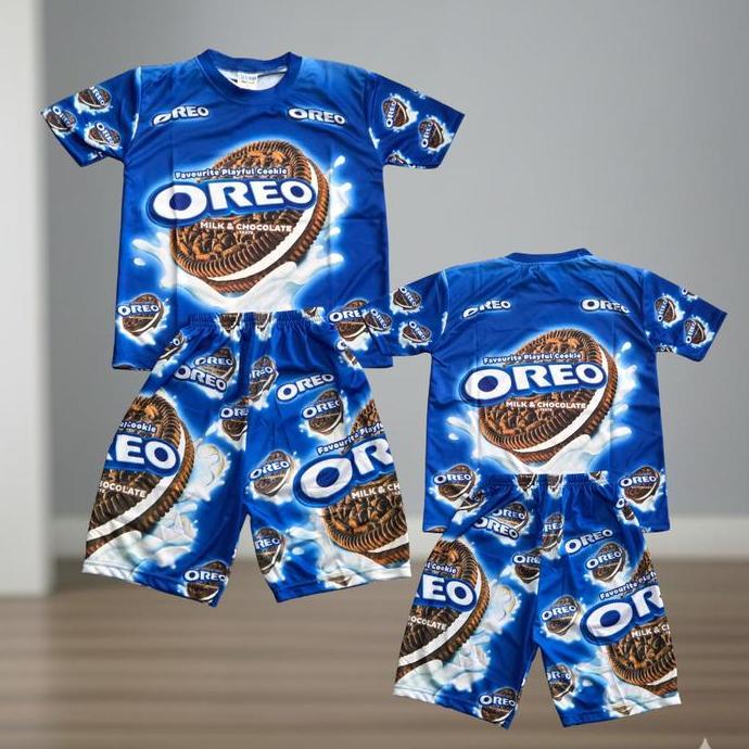 CHANDRA KIDS Setelan Baju Anak Printing Gambar Oreo Milo Ultramild Umur 2-9 Tahun Bahan Polyester Ny