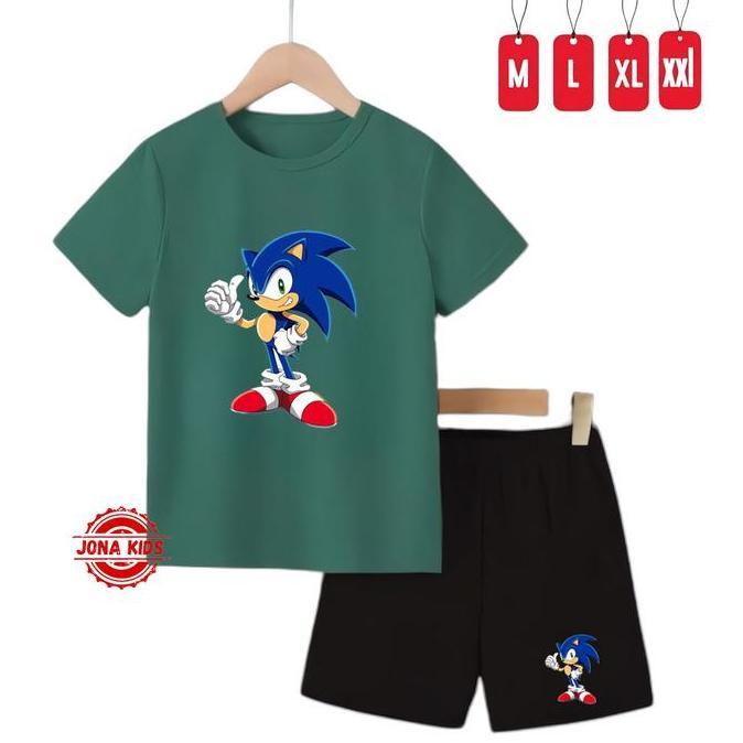 Baju Anak Stelan Usia 2-10 Tahun Celana Pendek / Stelan Anak-Anak Motif Sonic