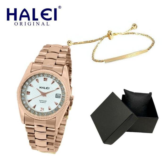 PROMO JAM TANGAN HALEI (35MM ) ORIGINAL SAPIRE ANTI AIR BONUS GELANG TITANIUM , KOTAK DAN BATERAI BI