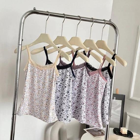HOT PRODUCT RSB BR699 Baju Tanktop Fashion Wanita Corak Bunga Elastis Sexy Square Knit Fashion Korea