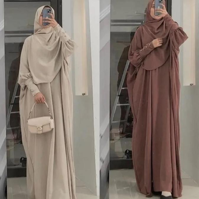 SERATIYASTIGA1 - BAJU SET SYARI ABAYA KAFTAN BATWING PASHMINA OVAL GAMIS AISHA WANITA MUSLIM PEREMPU