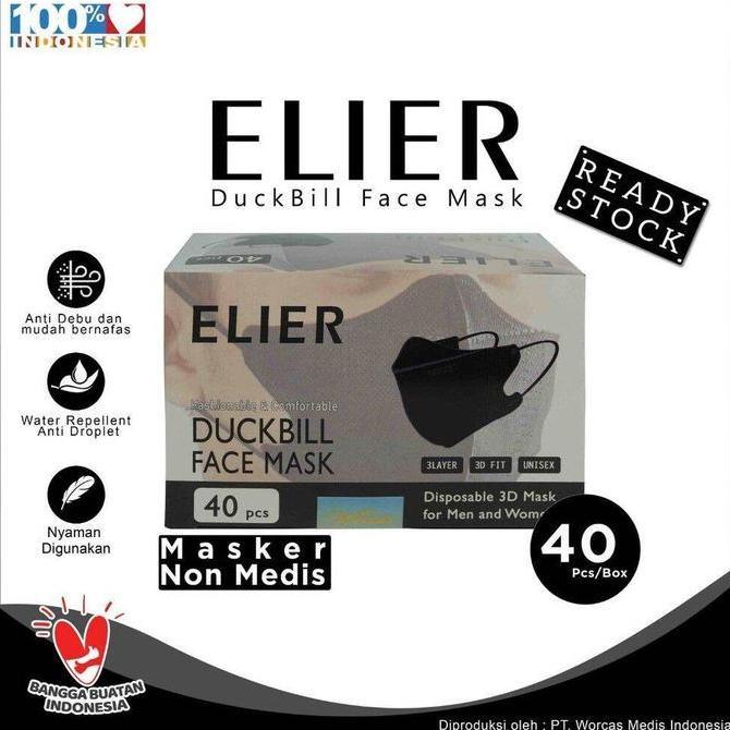Masker Duckbill Boson Elier Hitam Dan Putih 3 Ply Isi 50 Pcs
