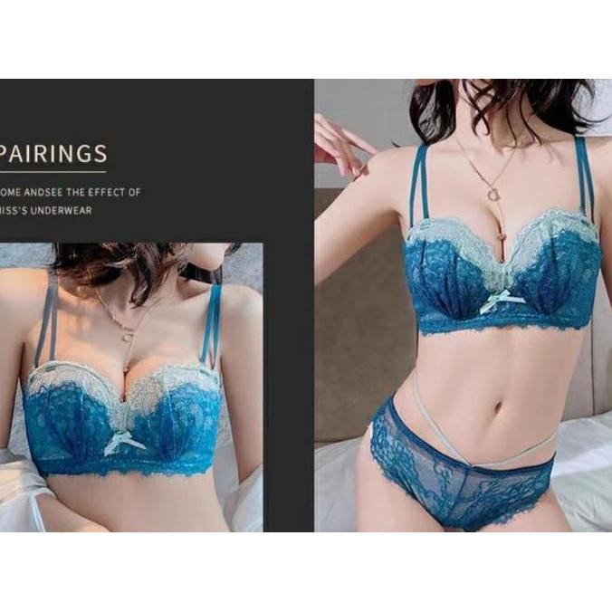 Misa- Set( Bra+Celana Dalam) Bra Wanita Push Up Tanpa Kawat Motif Bh Floral Bunga Pakaian Dalam Wani