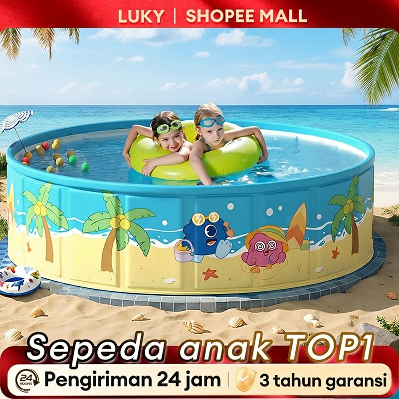 LUKY Kolam renang anak jumbo berkualitas tinggi renang tanpa tiup keluarga raksasa dapat dilipat