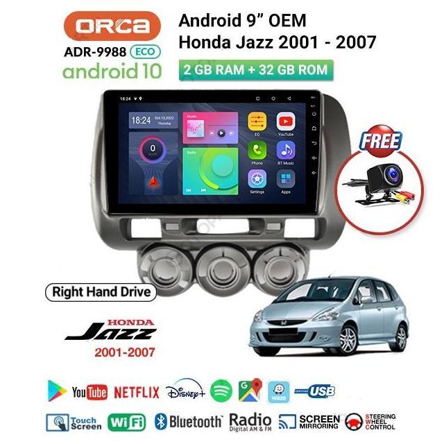 Headunit Android Carplay Honda Jazz GD3-City 2001-2007 ORCA ECO