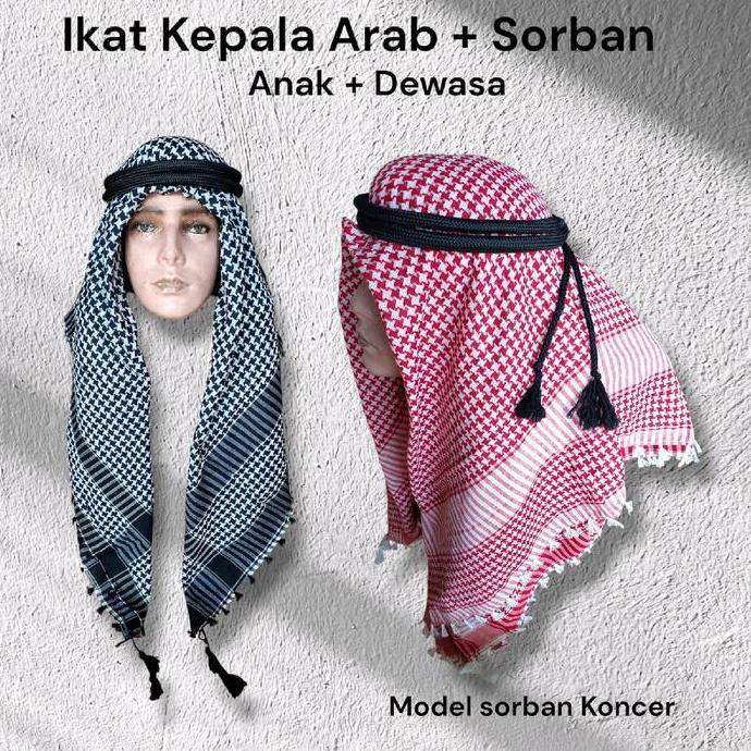 Sorban Igal Ikat Kepala Arab Koncer untuk Anak sampai Dewasa Hitam Putih Navy Variasi Jilbab Nyaman 