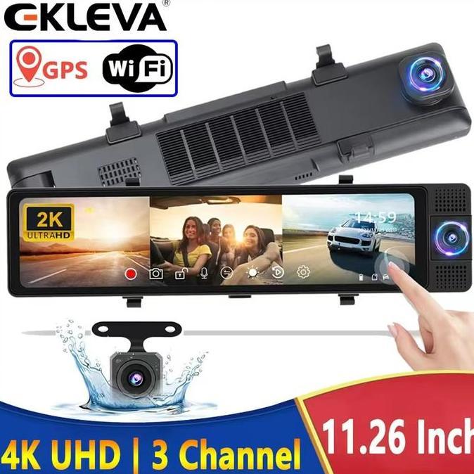 ZYL Dashcam Mobil A8 DVR Mobil 11.26 Inci Layar Sentuh 4K UHD 3 Kamera WIFI Support Android IOS