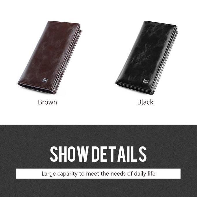 BOSTANTEN Dompet Lipat Panjang Pria Slot Kartu Kulit PU Warna Hitam/Kopi