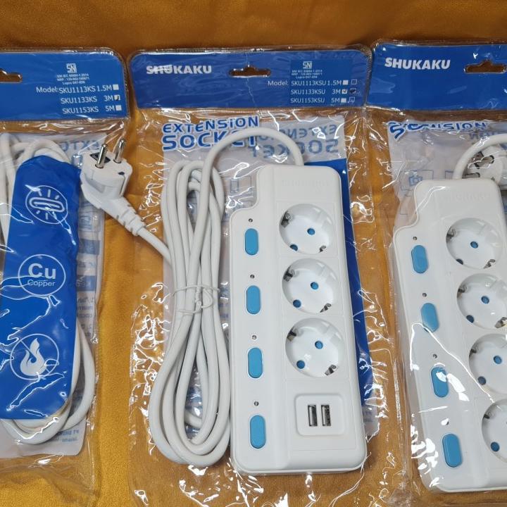 Stop Kontak Berkualitas Shukaku Extesion Socket Sku8133Ksu 3M + Usb