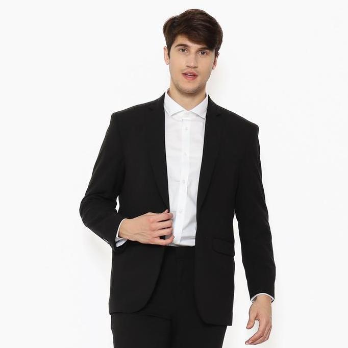 Lawell Setelan Jas Pria Formal Kancing Satu Modern Fit, Celana Slim Fit Hitam Missouri