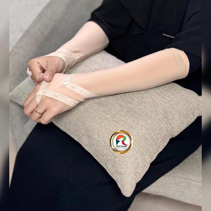 Raisma - Manset Handsock Tangan muslimah Cincin Warna Warni Bahan Jerse Hitam Panjang Polos Muslim