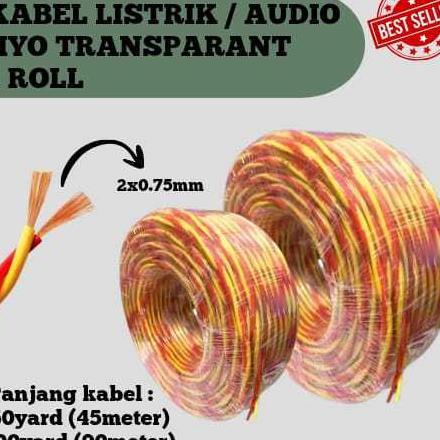 Kabel Hyo Transparan (Pelinter) / Kabel Bulat Serabut Hyo / Kabel Audio Listrik Ukuran 2X0.75 1 Roll