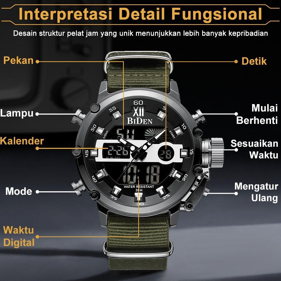 FAVORIT BIDEN Jam Tangan Pria 0164 Anti Air Sport Militer Analog Digital Luminous Display