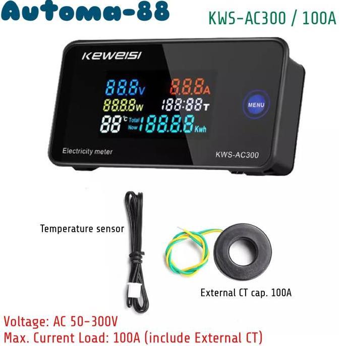 TERBARU Keweisi KWS AC300 100A AC 50-300V Watt Volt Ampere KWH Energy Meter BISA GRAB