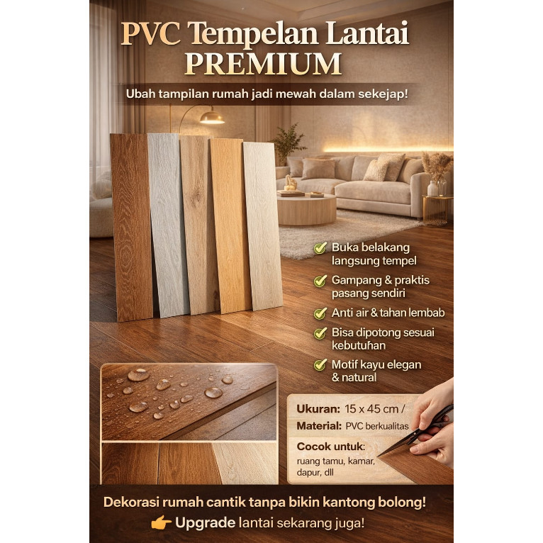 ROB (40PC = 1KG) PB 364 VINYL STIKER LANTAI KAYU 15x45cm LANTAI WATERPROOF TEMPELAN LANTAI KAYU PVC