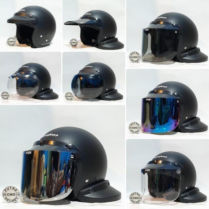 NEW PROMO PAKET HELM CARGLOSS CFM RETRO BLACK DOFF HITAM KACA FLAT CEMBUNG CLASSIC ORI