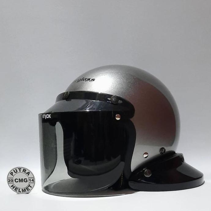 NEW PAKET HELM CARGLOSS ORIGINAL RETRO SILVER MET KACA DATAR FLAT CEMBUNG ORI