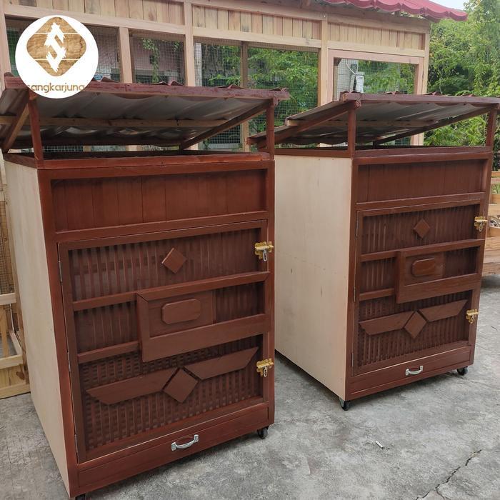 kandang ayam Bangkok ukuran 75x75x100 custom +atap+kawat nyamuk baja+roda