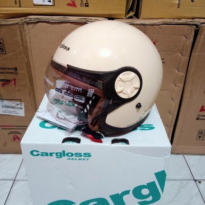 NEW HELM CARGLOSS HIJAB CREAM YRH HELM RETRO CARGLOSS ORI