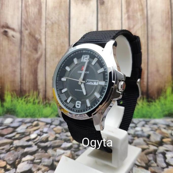 Ready  Commando Analog Jam Tangan Pria Strap Kanvas Hitam 2103G Original
