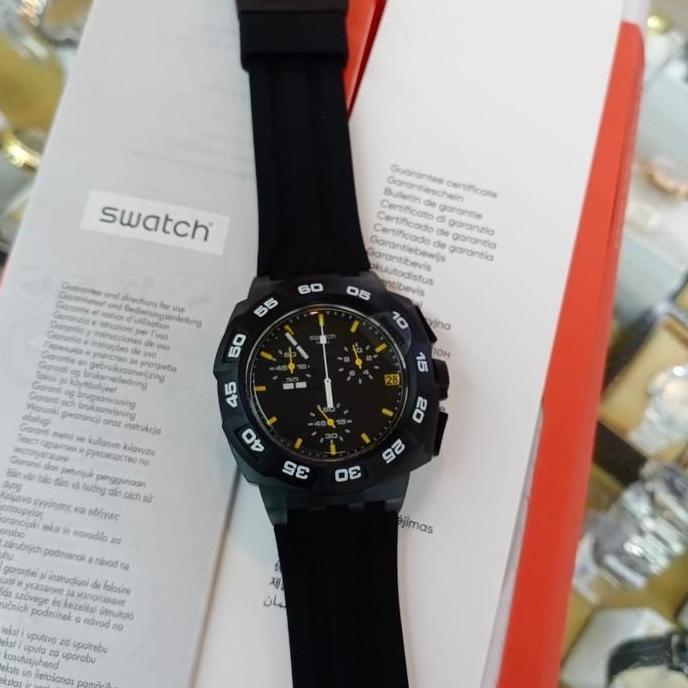 Ready  Swatch CHRONO Jam Tangan Pria Strap Karet SUlB414 BLACK HERO Original