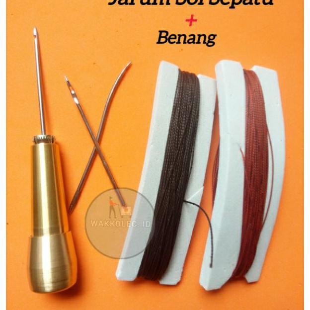 Jarum Sol Sepatu Besi Kuat + Benang Hitam/Coklat