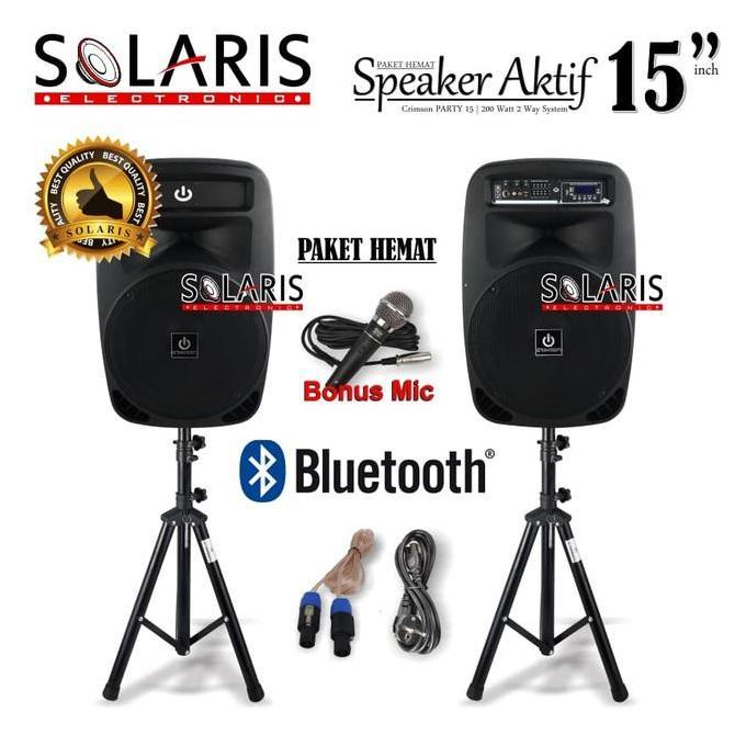 Promo Paket Komplit Speaker Aktif 15 Inch Bluetooth Crimson Party 15 Cod