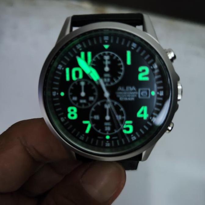 Ready  Jam Tangan Pria ALBA Chronograph Strap Kanvas Hitam AM3853X1 Original