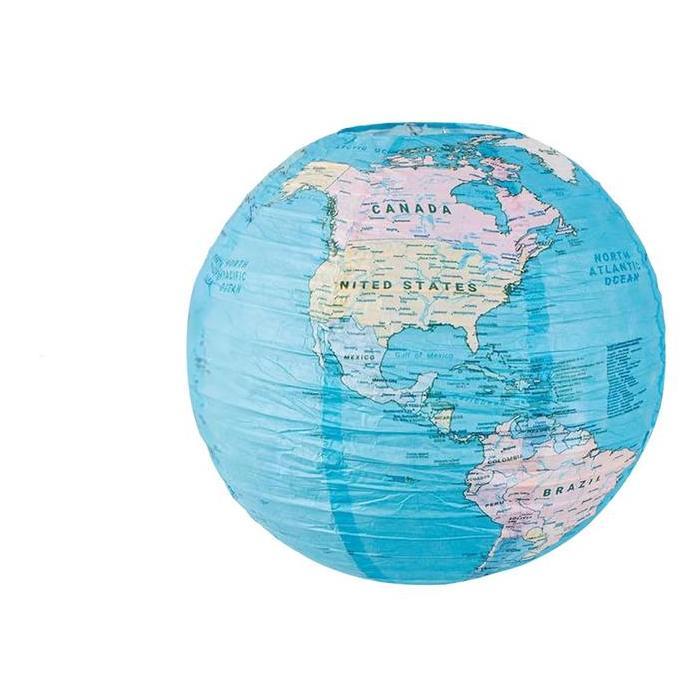 POIRENS 1Pair Peta Dunia Lampion / Lampion LED Ruang Bertema / Lentera Kertas Globe Bola Dunia