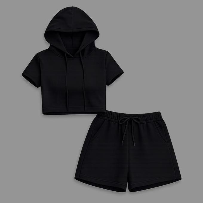 KSE-18 set baju olahraga gym senam wanita style korea hitam