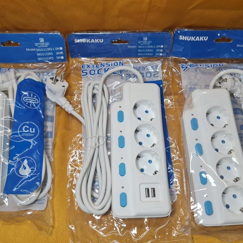 Stop Kontak Berkualitas Shukaku Extesion Socket Sku8133Ksu 3M + Usb