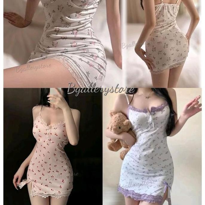Dress Korea Mini Viral Wanita Press Body Lingerie Renda Lembut(Hanya Dress Saja)