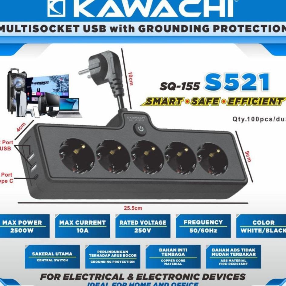 Kawachi Stop Kontak 5 Lb Cok Sambung 5 Lobang + Colokan Usb