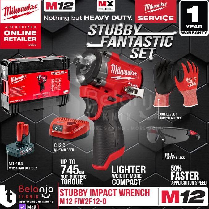 Sale Milwaukee Mesin Stubby Impact Wrench Baterai M12 Fiw2F12-401X 1/2 Inch Gen 3 Compact Dengan Tor