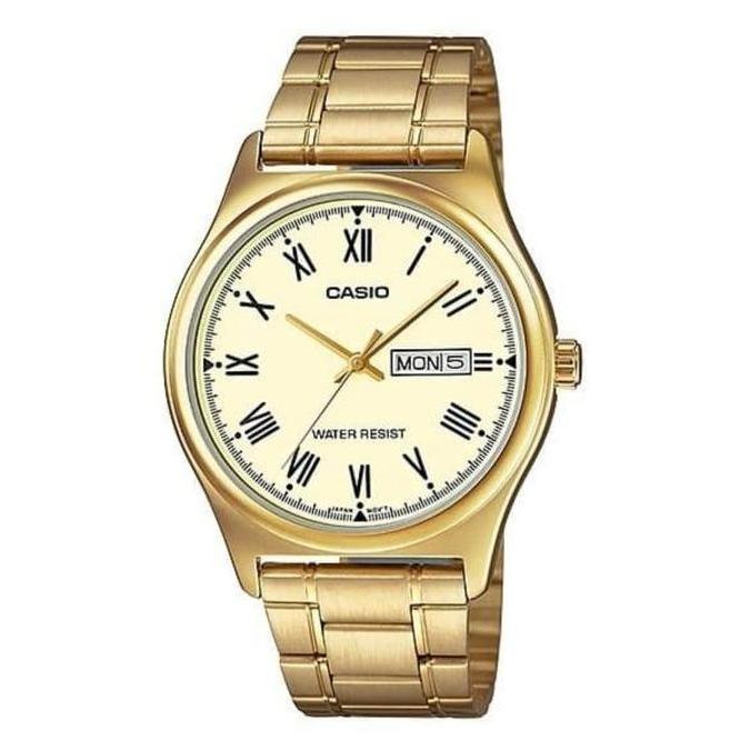 Ready  Casio Analog Jam Tangan Pria Tali Rantai Gold MTP-V006G-9B Original