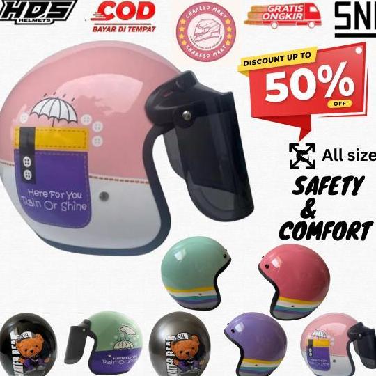 Helm HDS Retro Classic Motif Lucu  Untuk Pria Wanita Dewasa Helmbogofullstickerstm