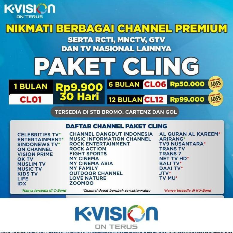 CHACHASQUARE PAKET CLING KVISION BROMO CARTENZ & GOL GARDINER OPTUS & LGSAT LENGKAP BERKUALITAS