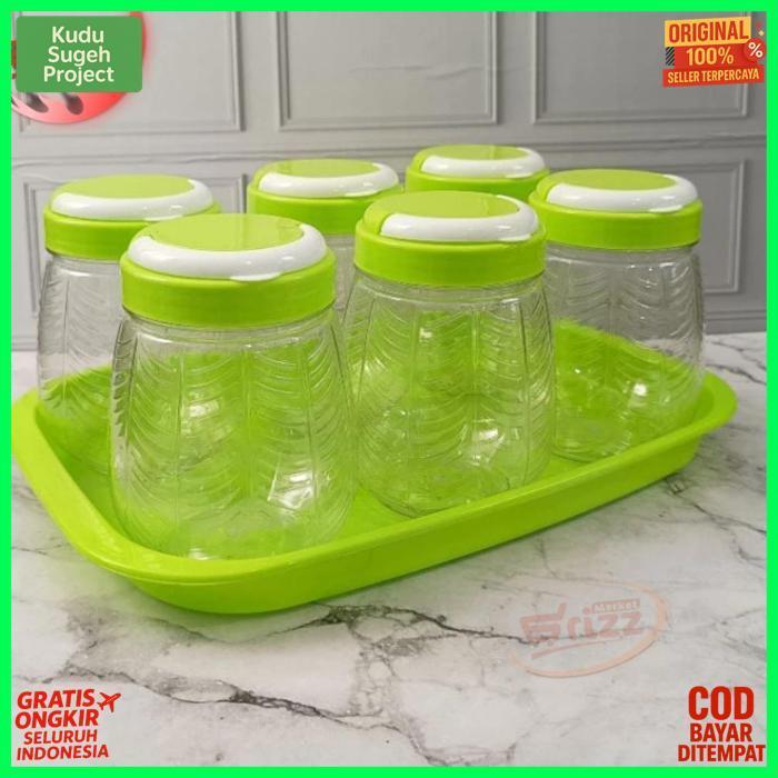 New 1Set Nampan + 5 Toples / Toples Nampan Dauna Takuma/ Toples Lebaran