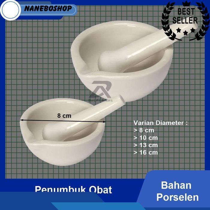 Mortar Alat Penumbuk Penggerus Obat Keramik Porselen Pestle Lumpang Alu Diameter 8 Cm, 10 Cm, 13 Cm,