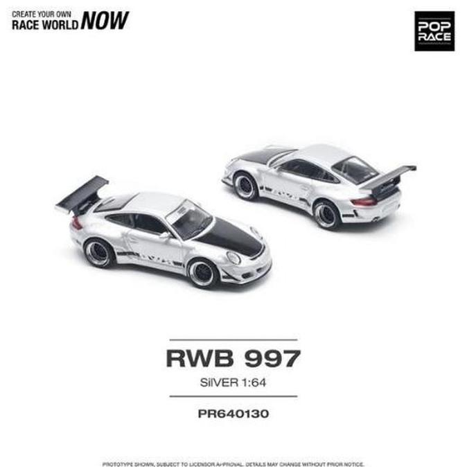 Pop Race Porsche RWB 997 Silver wide body  PR64-130 Mini Scale Diecast